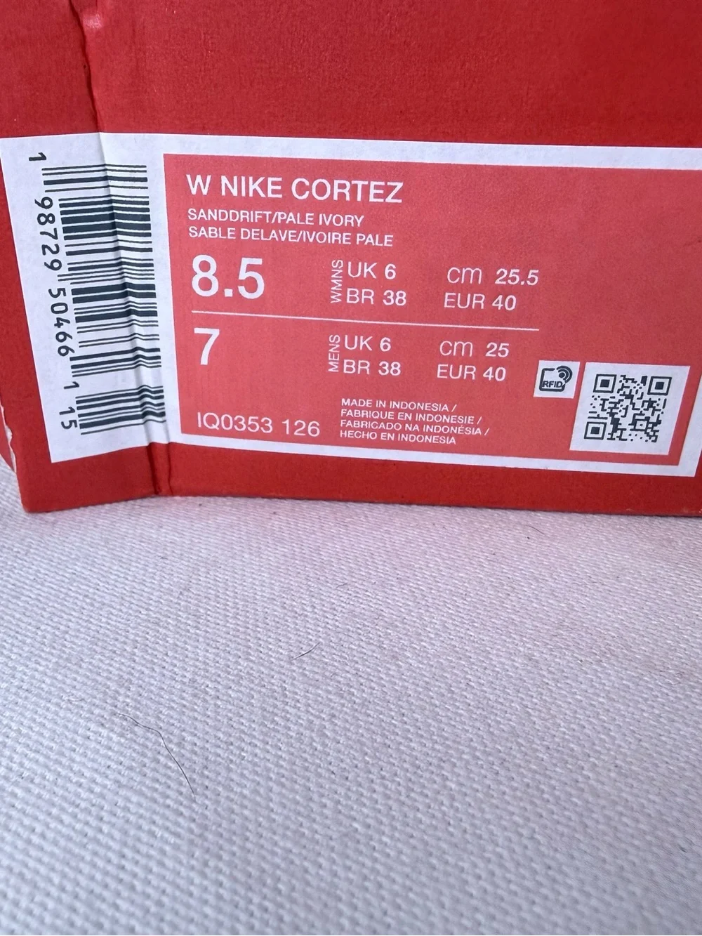 Nike Women’s Cortez Sneakers in Pale Beige with White Swoosh Charm Women’s 8.5